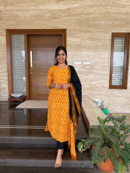 Yellow ikkat salwar set with lining (3 piece set )