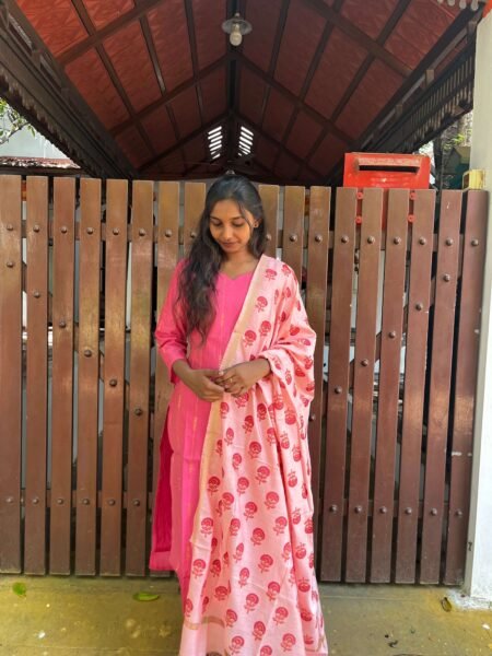 Pink Raw Silk Three-Piece Salwar Set