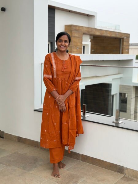 Rust orange cotton salwar suit (3 piece/ without lining)