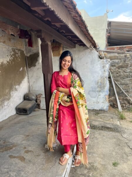 Raw silk cord set with hand printed pen Kalamkari duppata set