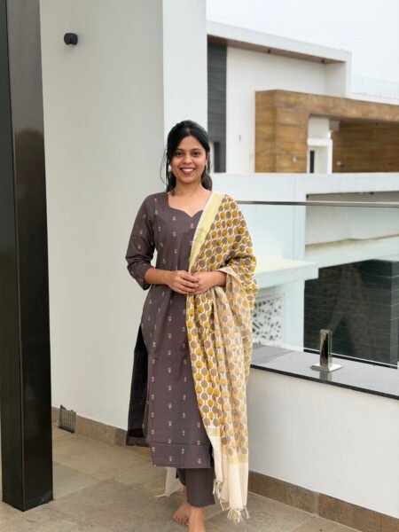 Grey cotton salwar with Kota dupatta (3piece)